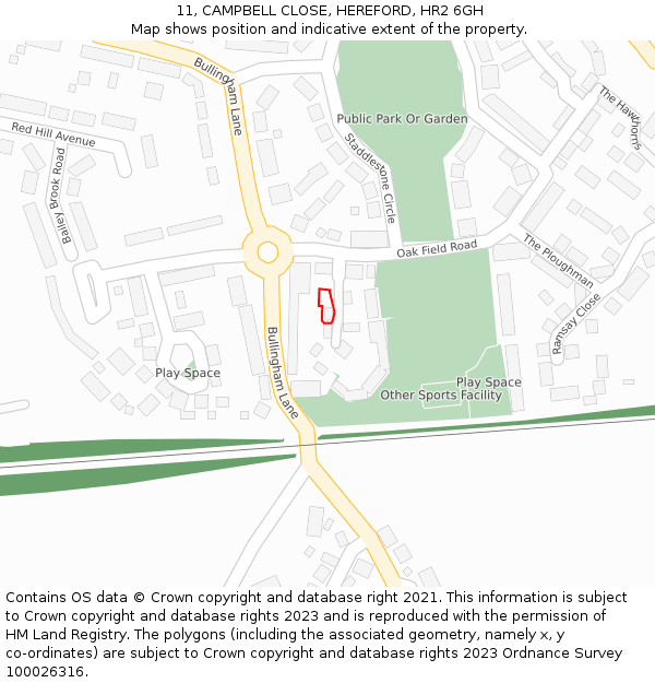 11, CAMPBELL CLOSE, HEREFORD, HR2 6GH: Location map and indicative extent of plot