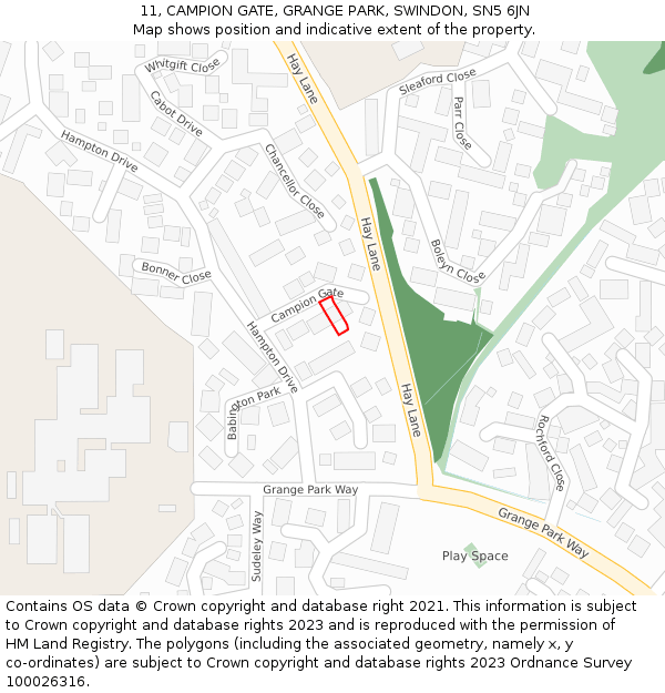 11, CAMPION GATE, GRANGE PARK, SWINDON, SN5 6JN: Location map and indicative extent of plot