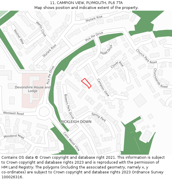 11, CAMPION VIEW, PLYMOUTH, PL6 7TA: Location map and indicative extent of plot