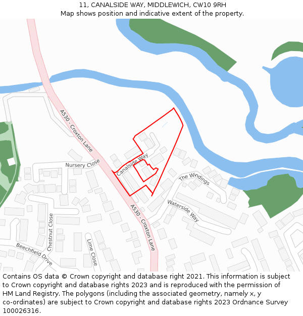 11, CANALSIDE WAY, MIDDLEWICH, CW10 9RH: Location map and indicative extent of plot