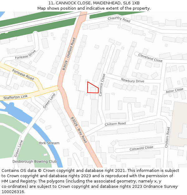 11, CANNOCK CLOSE, MAIDENHEAD, SL6 1XB: Location map and indicative extent of plot