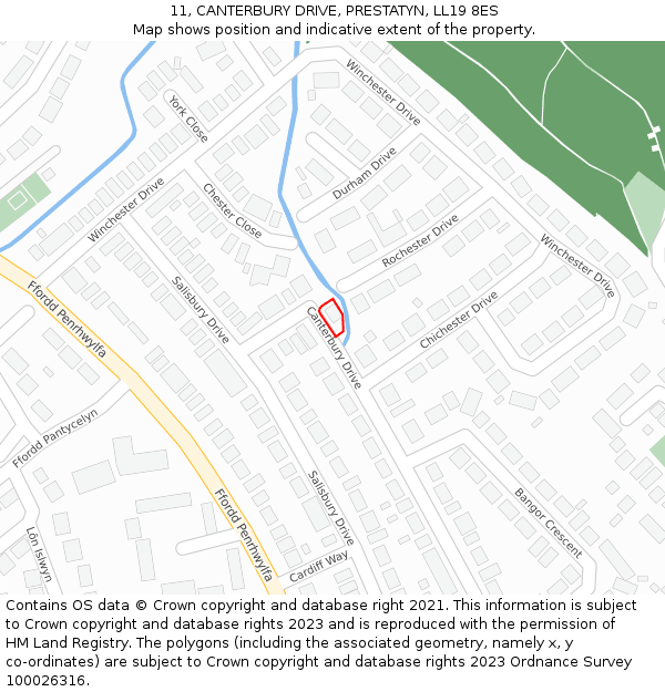 11, CANTERBURY DRIVE, PRESTATYN, LL19 8ES: Location map and indicative extent of plot