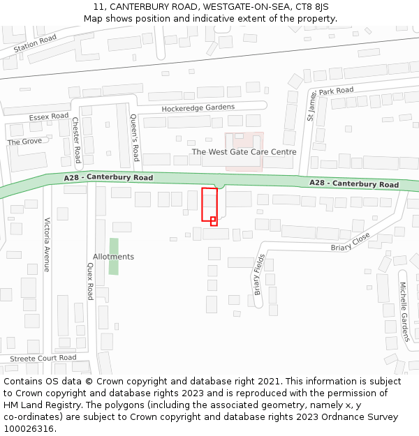 11, CANTERBURY ROAD, WESTGATE-ON-SEA, CT8 8JS: Location map and indicative extent of plot