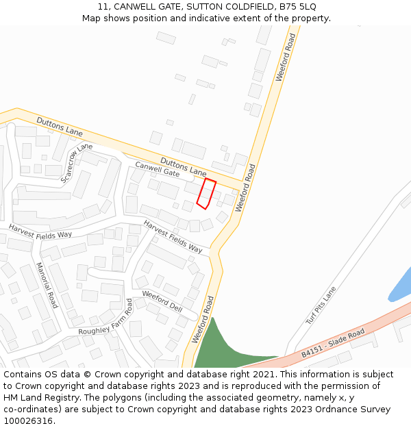 11, CANWELL GATE, SUTTON COLDFIELD, B75 5LQ: Location map and indicative extent of plot