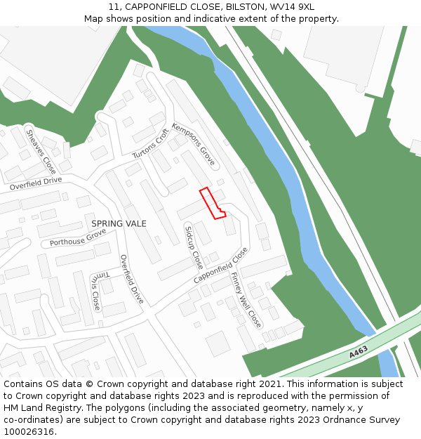 11, CAPPONFIELD CLOSE, BILSTON, WV14 9XL: Location map and indicative extent of plot