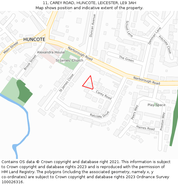 11, CAREY ROAD, HUNCOTE, LEICESTER, LE9 3AH: Location map and indicative extent of plot