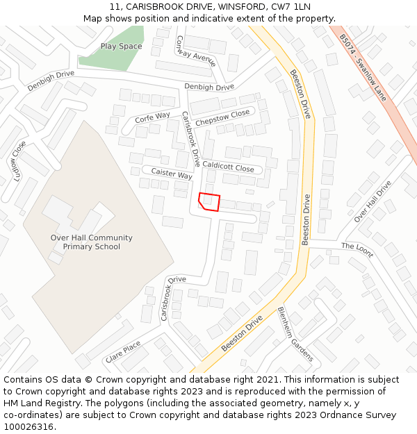 11, CARISBROOK DRIVE, WINSFORD, CW7 1LN: Location map and indicative extent of plot