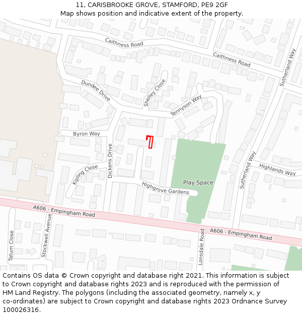 11, CARISBROOKE GROVE, STAMFORD, PE9 2GF: Location map and indicative extent of plot