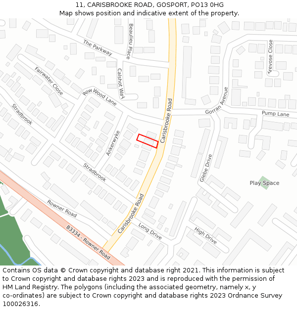 11, CARISBROOKE ROAD, GOSPORT, PO13 0HG: Location map and indicative extent of plot