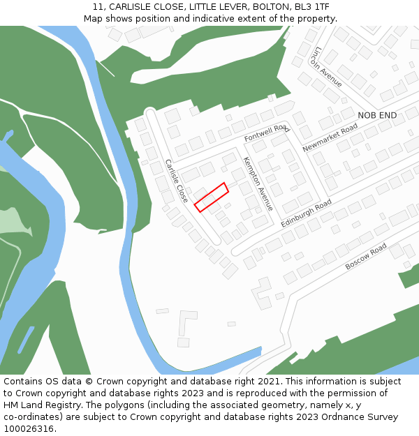 11, CARLISLE CLOSE, LITTLE LEVER, BOLTON, BL3 1TF: Location map and indicative extent of plot