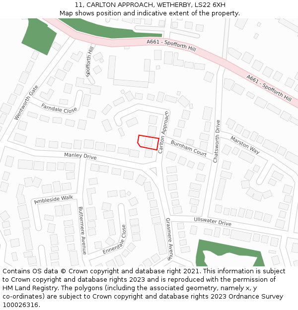 11, CARLTON APPROACH, WETHERBY, LS22 6XH: Location map and indicative extent of plot