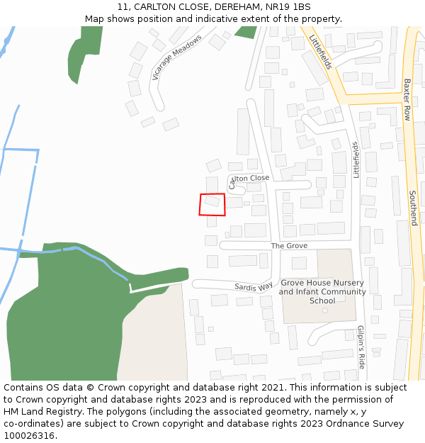 11, CARLTON CLOSE, DEREHAM, NR19 1BS: Location map and indicative extent of plot