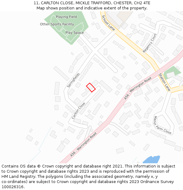 11, CARLTON CLOSE, MICKLE TRAFFORD, CHESTER, CH2 4TE: Location map and indicative extent of plot