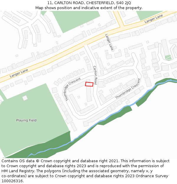 11, CARLTON ROAD, CHESTERFIELD, S40 2JQ: Location map and indicative extent of plot