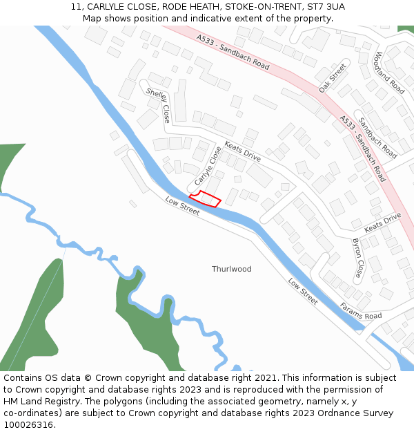 11, CARLYLE CLOSE, RODE HEATH, STOKE-ON-TRENT, ST7 3UA: Location map and indicative extent of plot