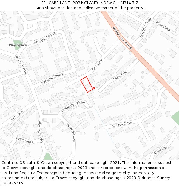 11, CARR LANE, PORINGLAND, NORWICH, NR14 7JZ: Location map and indicative extent of plot