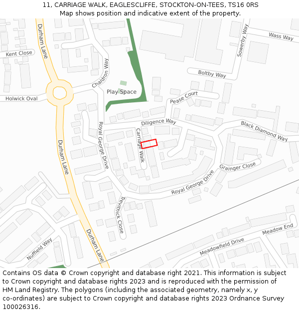 11, CARRIAGE WALK, EAGLESCLIFFE, STOCKTON-ON-TEES, TS16 0RS: Location map and indicative extent of plot