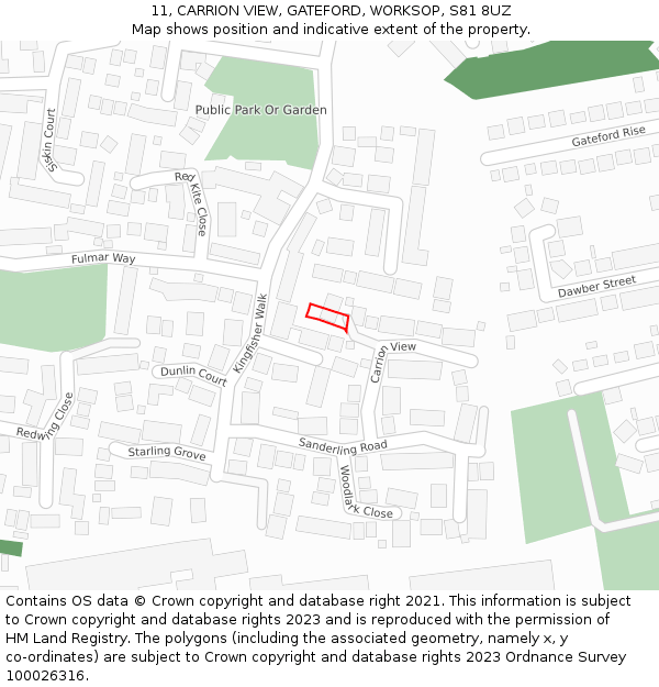 11, CARRION VIEW, GATEFORD, WORKSOP, S81 8UZ: Location map and indicative extent of plot