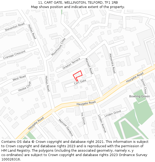 11, CART GATE, WELLINGTON, TELFORD, TF1 1RB: Location map and indicative extent of plot
