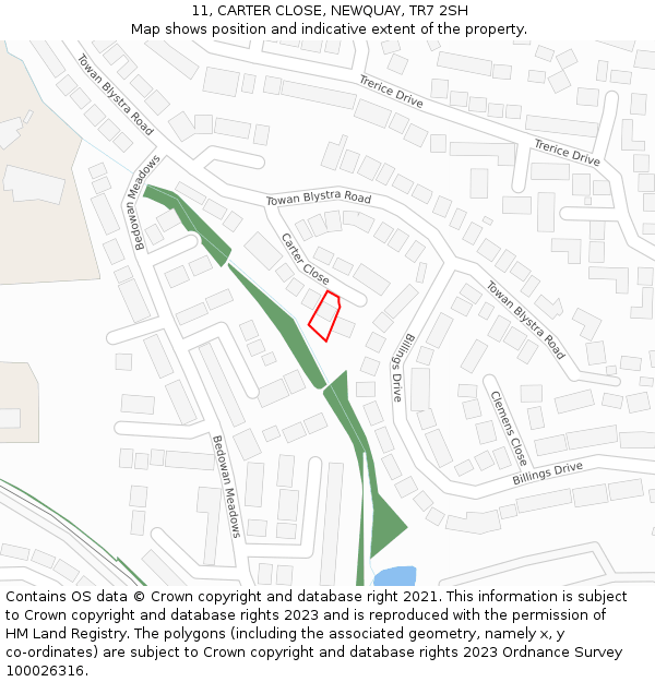 11, CARTER CLOSE, NEWQUAY, TR7 2SH: Location map and indicative extent of plot