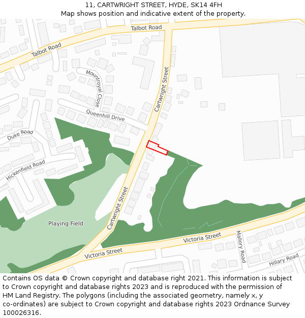 11, CARTWRIGHT STREET, HYDE, SK14 4FH: Location map and indicative extent of plot