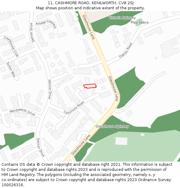 11, CASHMORE ROAD, KENILWORTH, CV8 2SJ: Location map and indicative extent of plot