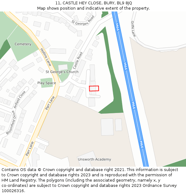 11, CASTLE HEY CLOSE, BURY, BL9 8JQ: Location map and indicative extent of plot