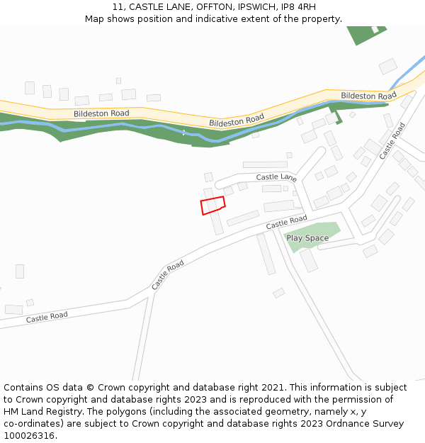 11, CASTLE LANE, OFFTON, IPSWICH, IP8 4RH: Location map and indicative extent of plot