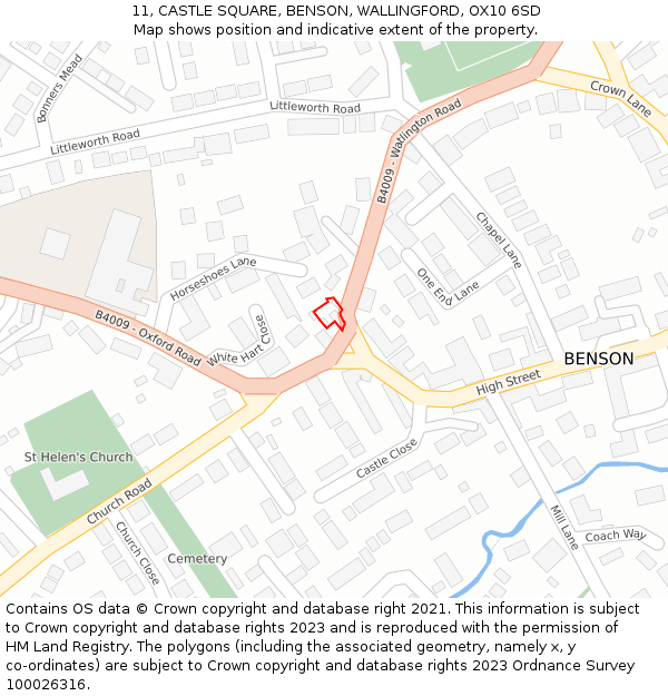 11, CASTLE SQUARE, BENSON, WALLINGFORD, OX10 6SD: Location map and indicative extent of plot