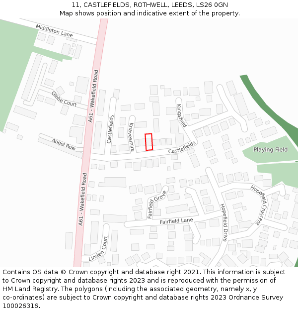 11, CASTLEFIELDS, ROTHWELL, LEEDS, LS26 0GN: Location map and indicative extent of plot