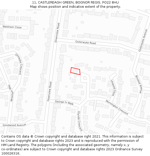 11, CASTLEREAGH GREEN, BOGNOR REGIS, PO22 8HU: Location map and indicative extent of plot