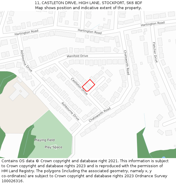 11, CASTLETON DRIVE, HIGH LANE, STOCKPORT, SK6 8DF: Location map and indicative extent of plot