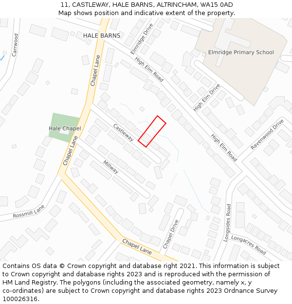 11, CASTLEWAY, HALE BARNS, ALTRINCHAM, WA15 0AD: Location map and indicative extent of plot