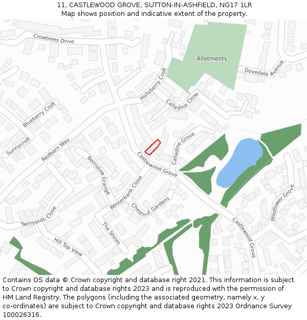 11, CASTLEWOOD GROVE, SUTTON-IN-ASHFIELD, NG17 1LR: Location map and indicative extent of plot