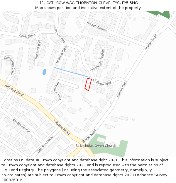 11, CATHROW WAY, THORNTON-CLEVELEYS, FY5 5NG: Location map and indicative extent of plot