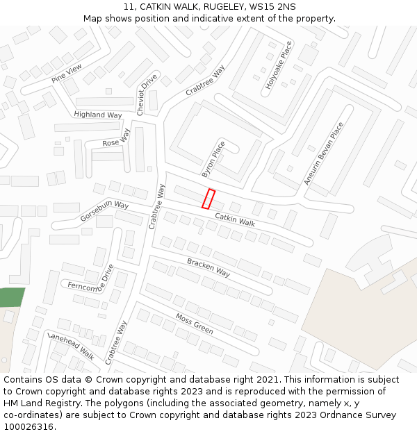 11, CATKIN WALK, RUGELEY, WS15 2NS: Location map and indicative extent of plot