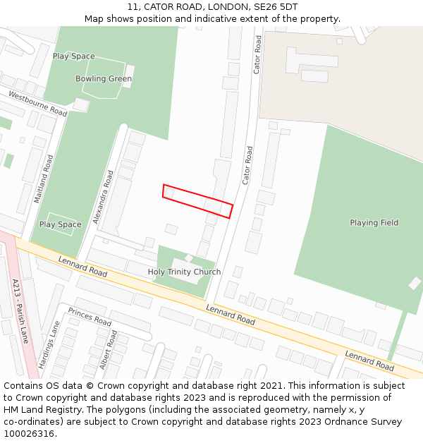 11, CATOR ROAD, LONDON, SE26 5DT: Location map and indicative extent of plot