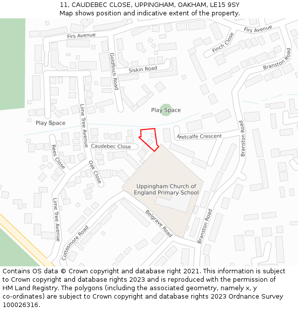 11, CAUDEBEC CLOSE, UPPINGHAM, OAKHAM, LE15 9SY: Location map and indicative extent of plot