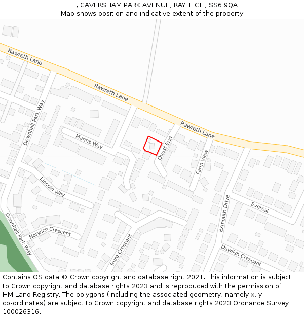 11, CAVERSHAM PARK AVENUE, RAYLEIGH, SS6 9QA: Location map and indicative extent of plot