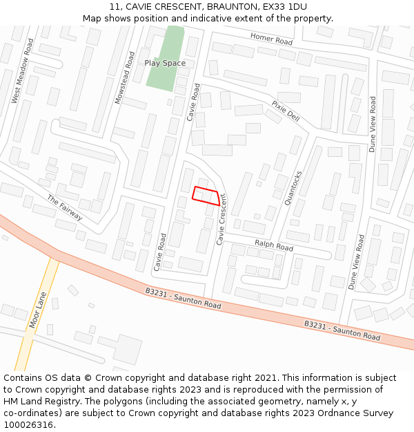 11, CAVIE CRESCENT, BRAUNTON, EX33 1DU: Location map and indicative extent of plot