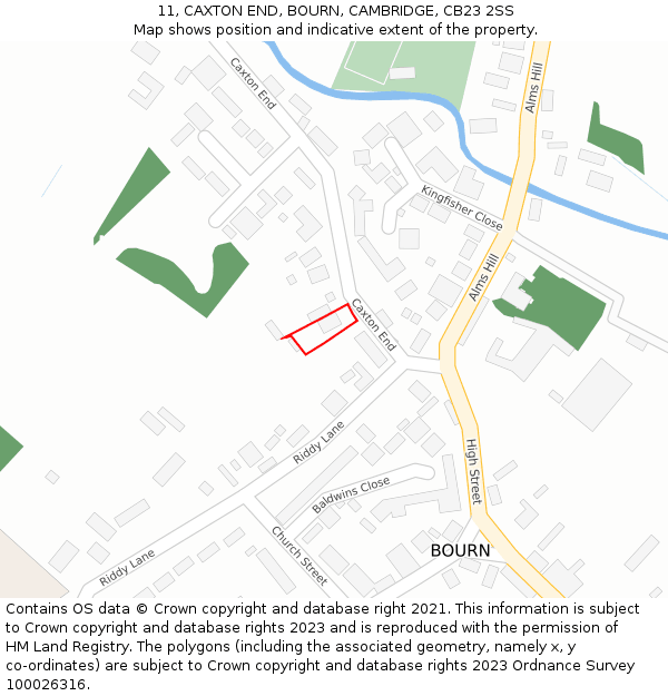 11, CAXTON END, BOURN, CAMBRIDGE, CB23 2SS: Location map and indicative extent of plot