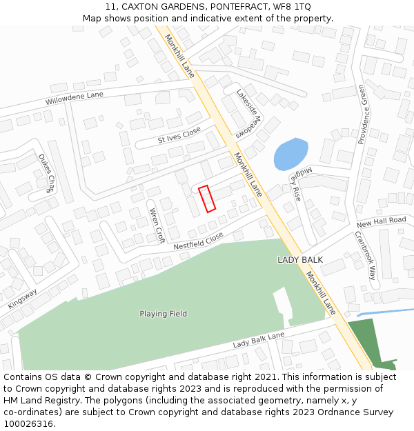 11, CAXTON GARDENS, PONTEFRACT, WF8 1TQ: Location map and indicative extent of plot