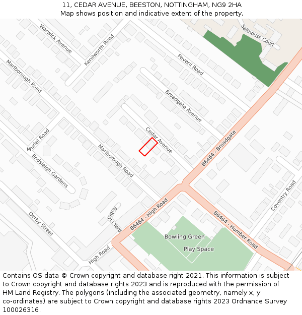 11, CEDAR AVENUE, BEESTON, NOTTINGHAM, NG9 2HA: Location map and indicative extent of plot