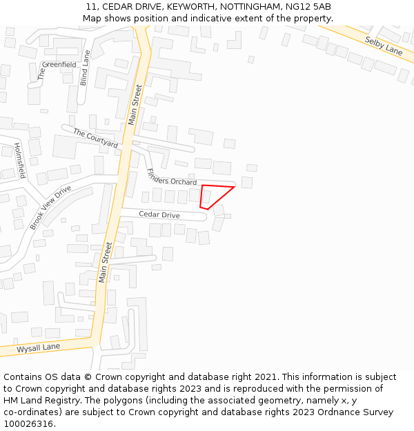 11, CEDAR DRIVE, KEYWORTH, NOTTINGHAM, NG12 5AB: Location map and indicative extent of plot