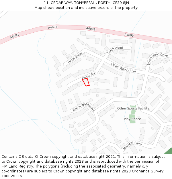11, CEDAR WAY, TONYREFAIL, PORTH, CF39 8JN: Location map and indicative extent of plot