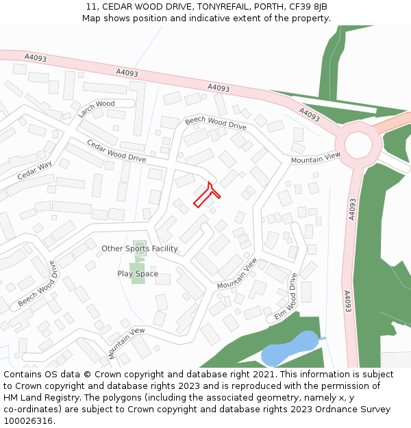 11, CEDAR WOOD DRIVE, TONYREFAIL, PORTH, CF39 8JB: Location map and indicative extent of plot