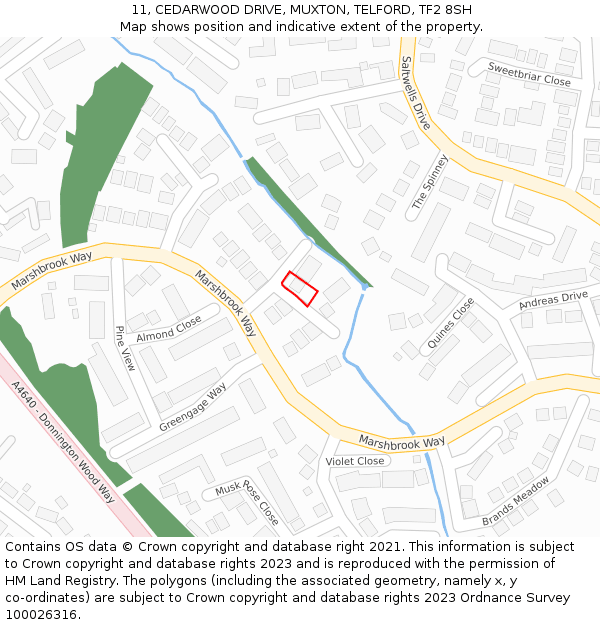 11, CEDARWOOD DRIVE, MUXTON, TELFORD, TF2 8SH: Location map and indicative extent of plot