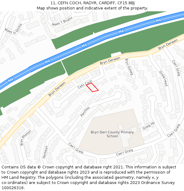 11, CEFN COCH, RADYR, CARDIFF, CF15 8BJ: Location map and indicative extent of plot