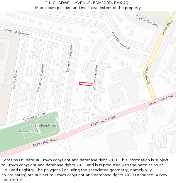 11, CHADWELL AVENUE, ROMFORD, RM6 4QH: Location map and indicative extent of plot