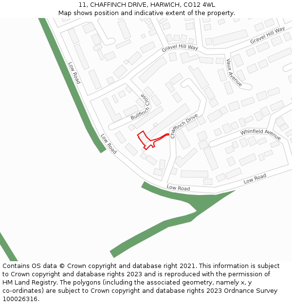 11, CHAFFINCH DRIVE, HARWICH, CO12 4WL: Location map and indicative extent of plot